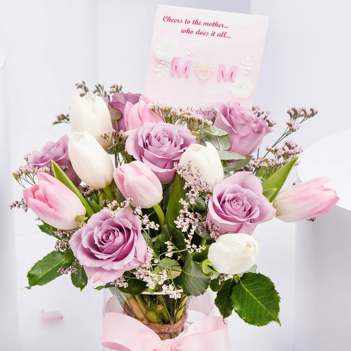 Mom Tender Love Rose And Tulips