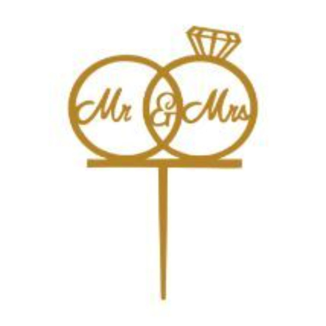 Elegant Mr & Mrs Cake Topper with Ring Design