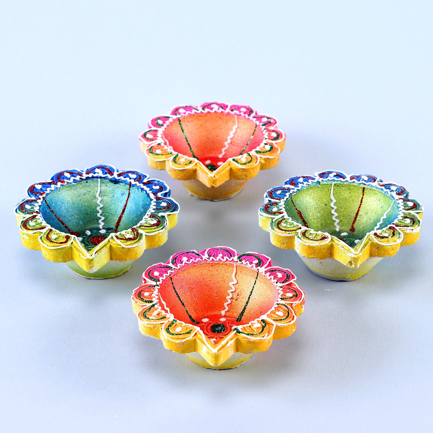 Multi Color Diyas With Soan Papdi and Almond