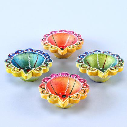 Festive Multi-Color Diyas with Soan Papdi and Almonds Gift Set