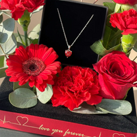 Eternal Love Bouquet with Red Crystal Heart Necklace