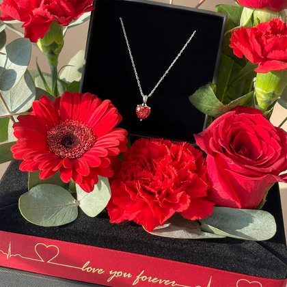 Eternal Love Bouquet with Red Crystal Heart Necklace