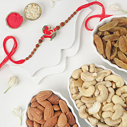 Mystical Ganesha Blessing Rakhi With Dry Fruits