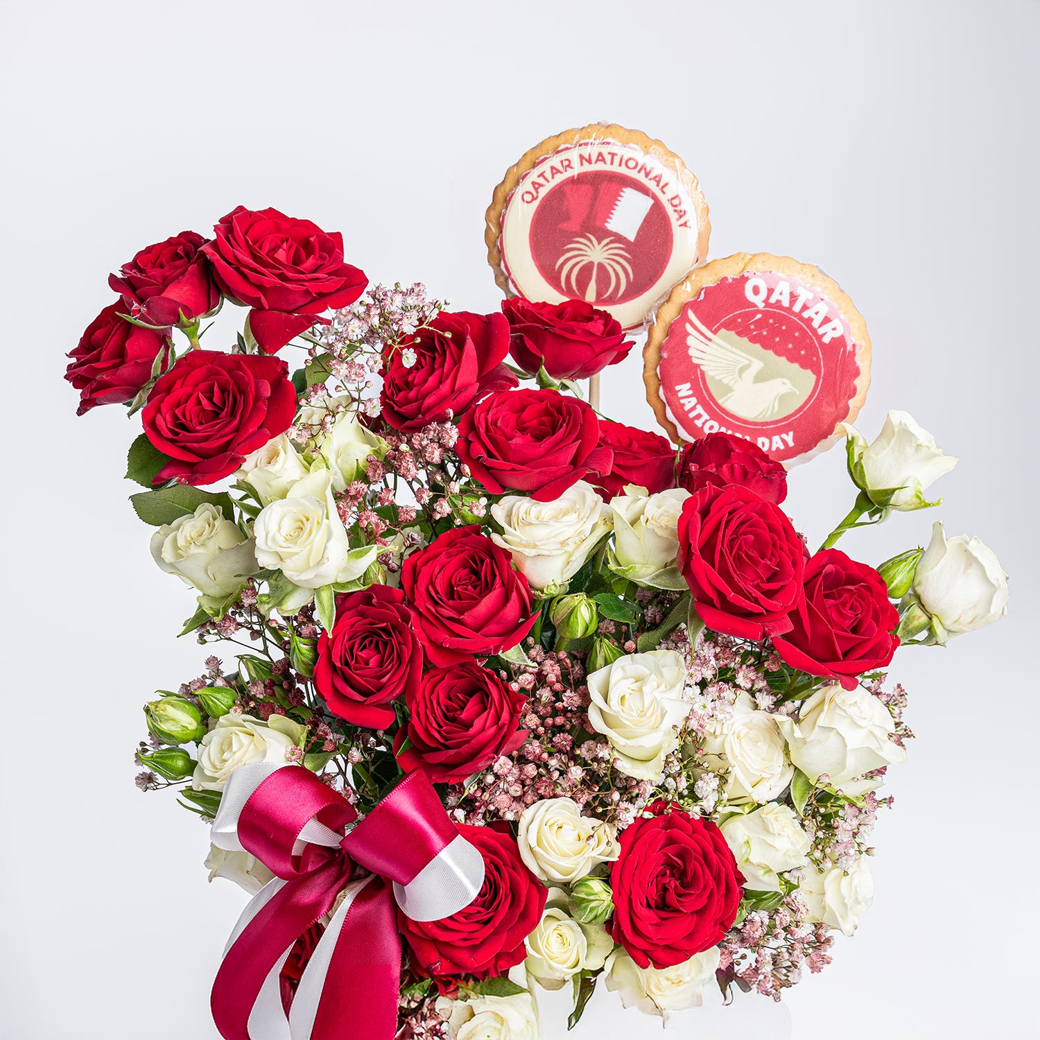 National Day Theme Baby Roses & Cookies Arrangement