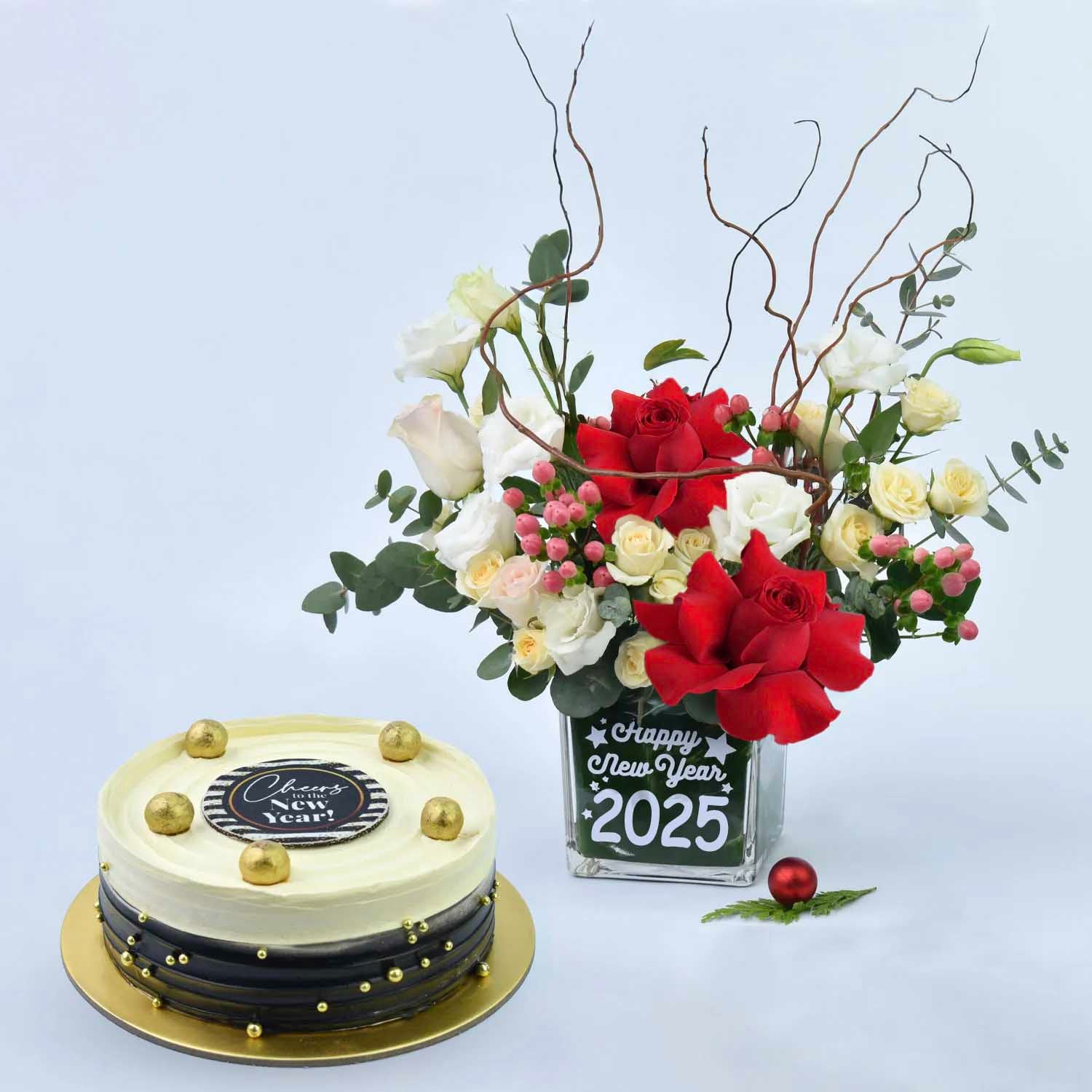 New Year 2025 Flower Vase & Cake