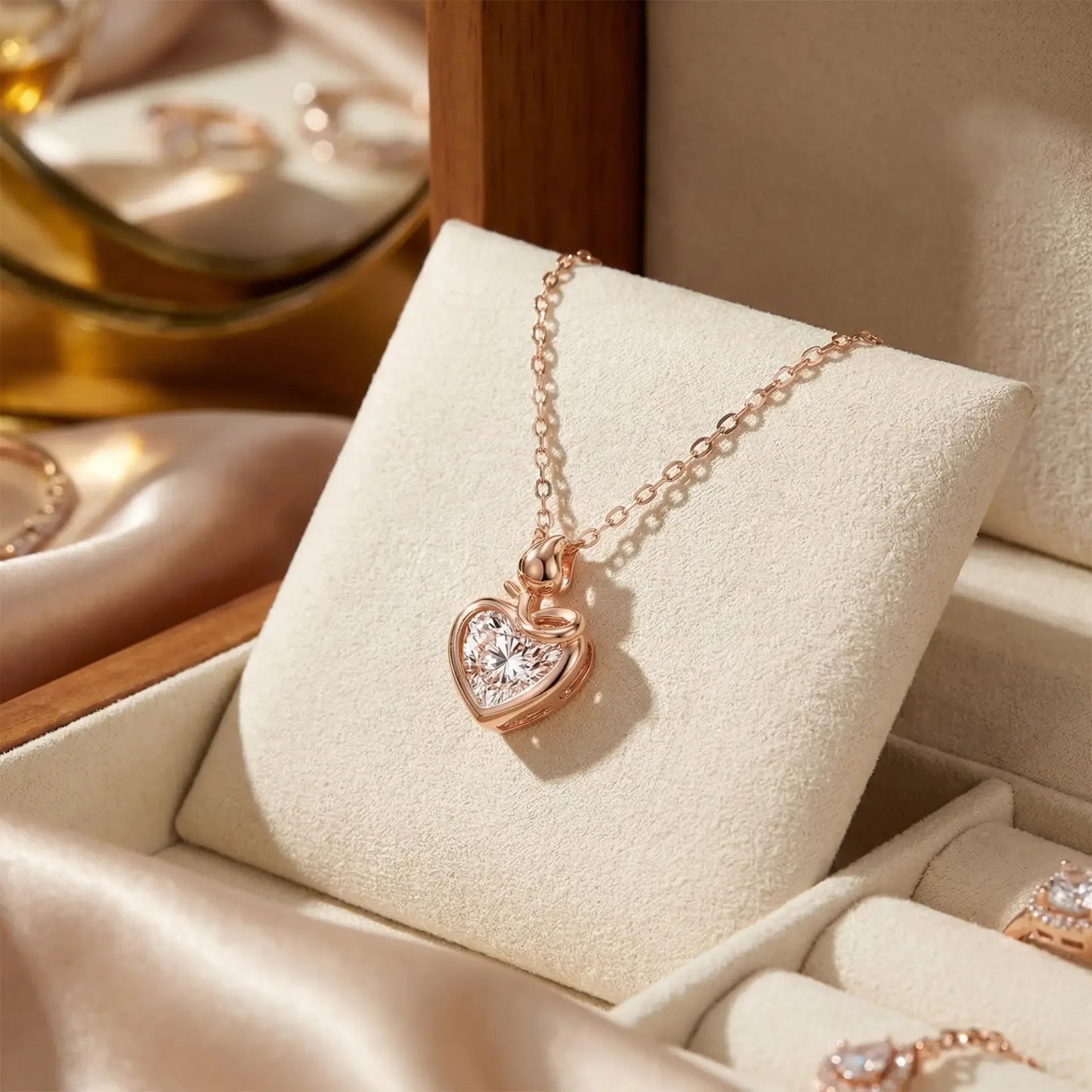 قلادة أومنيا هارت لومير من الذهب الوردي عيار 18 مع لمسة ألماس