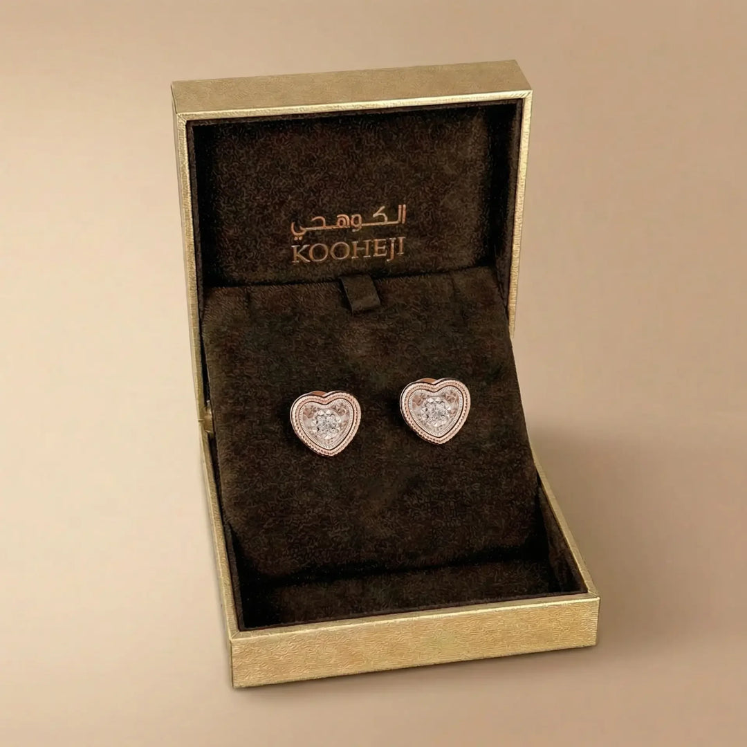 Omnia Signature Heart Earrings in 18K Rose Gold with Diamonds