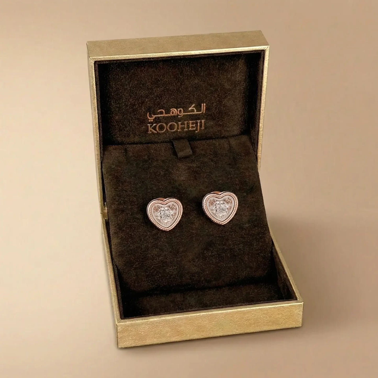 Omnia Signature Heart Earrings in 18K Rose Gold with Diamonds