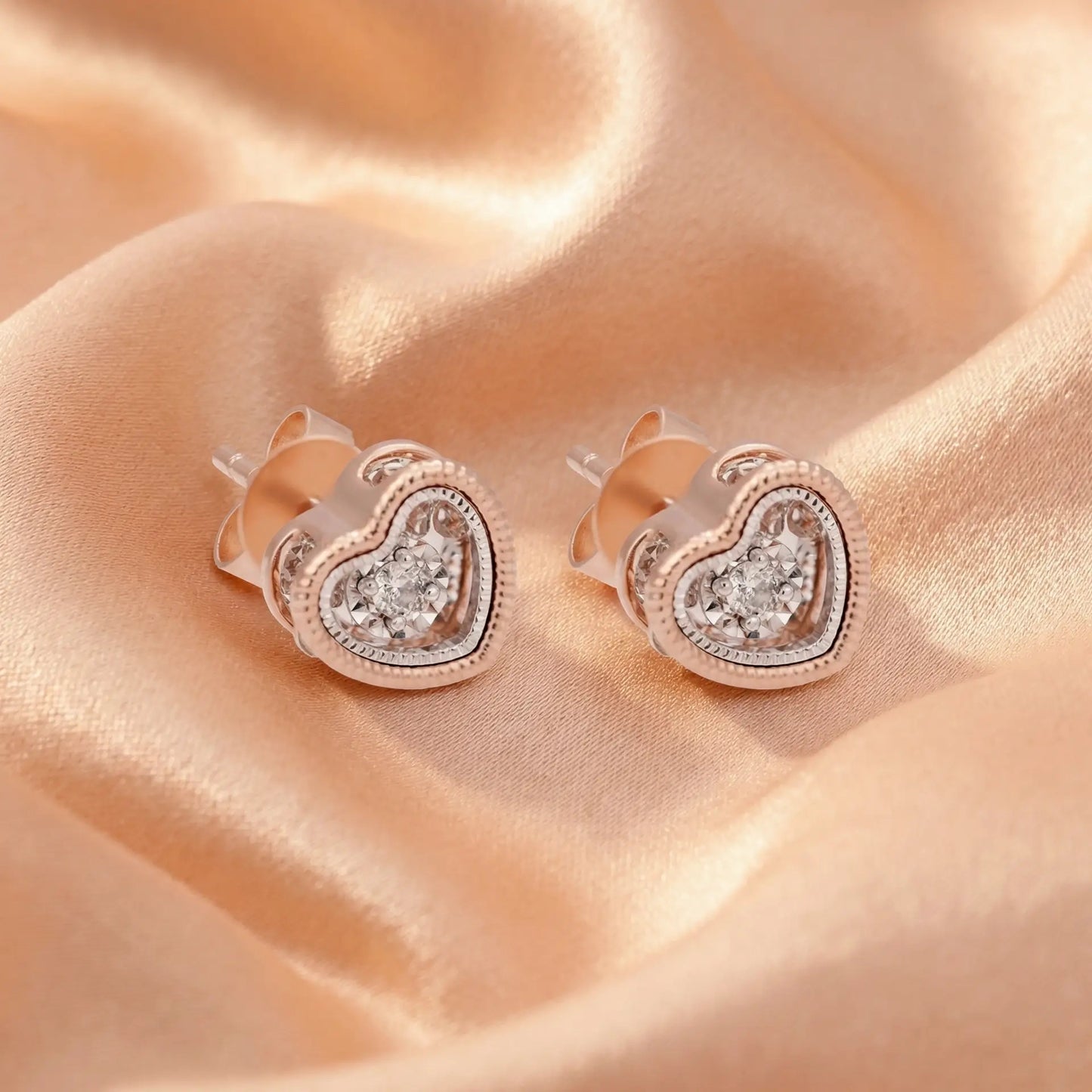 Omnia Signature Heart Earrings in 18K Rose Gold with Diamonds