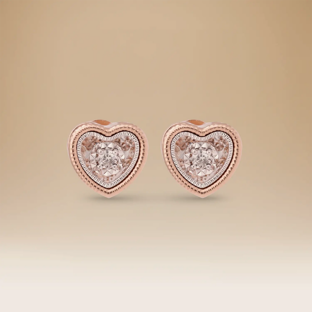 Omnia Signature Heart Earrings in 18K Rose Gold with Diamonds