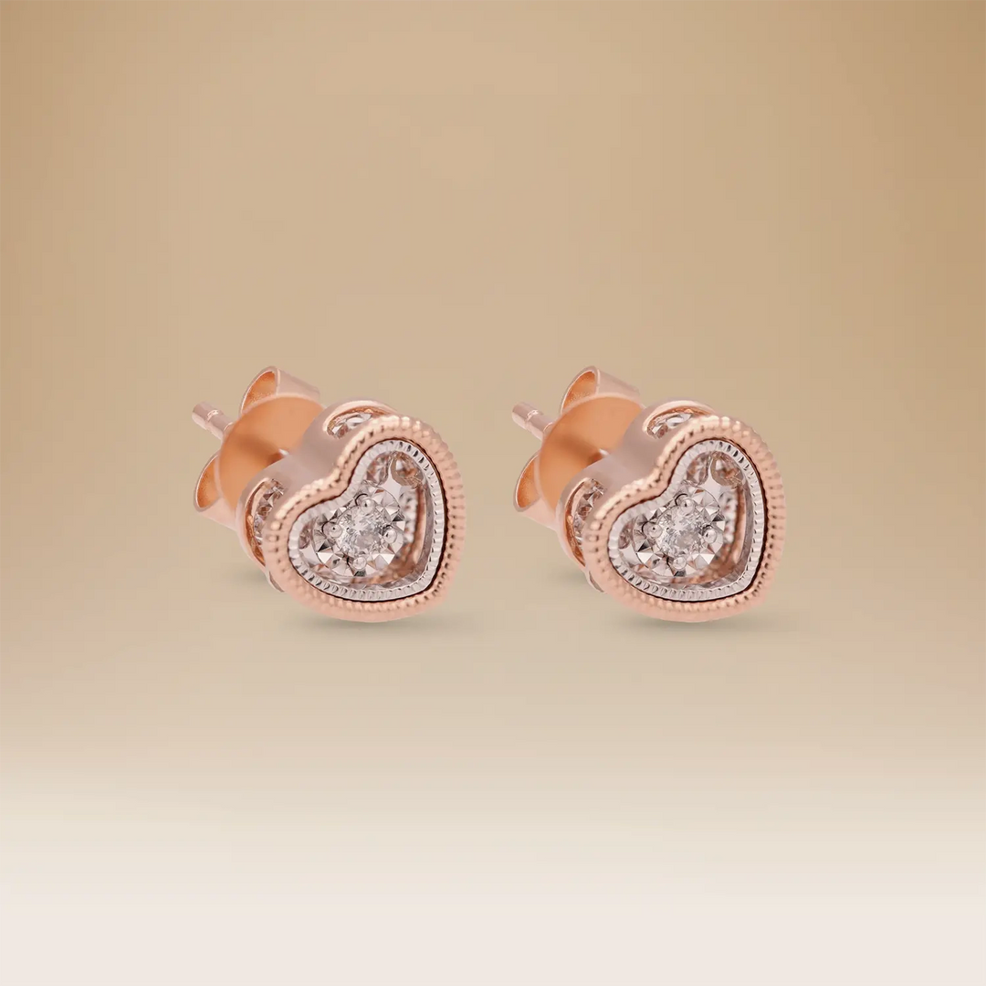 Omnia Signature Heart Earrings in 18K Rose Gold with Diamonds