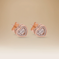 Omnia Signature Heart Earrings in 18K Rose Gold with Diamonds