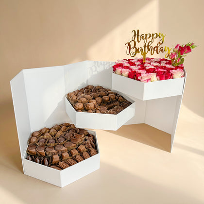 Exquisite Birthday Celebration: Dual-Color Rose & Gourmet Chocolate Box