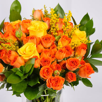 Orange and Yellow Roses Vase Arrangement