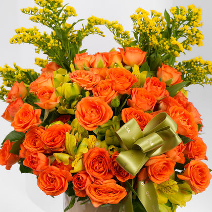 Otantik Home -Medium Decorative Vase - Ivory & Gold- Orange Roses