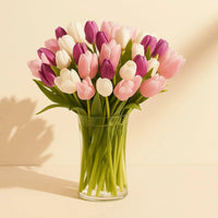 Painted Skies Tulip Bouquet in Elegant Glass Vase