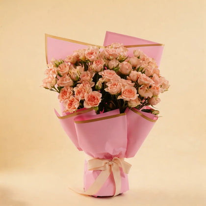 Elegant Peach Spray Rose Bouquet with Ribbon