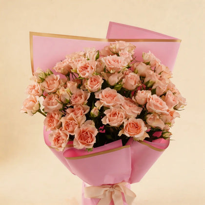 Elegant Peach Spray Rose Bouquet with Ribbon