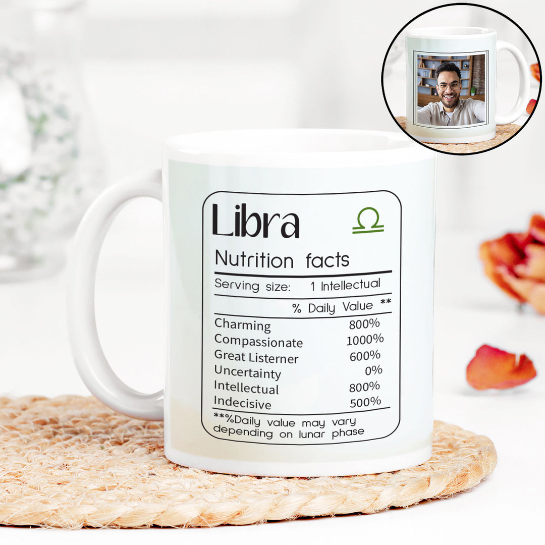 كوب صور شخصي ببرج الميزان – هدية خزفية فريدة