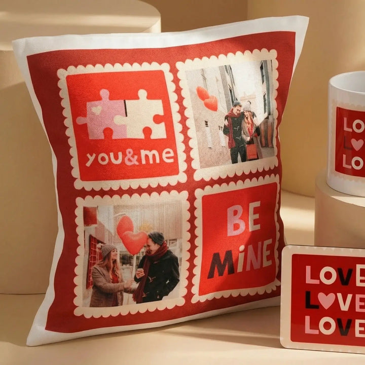 طقم هدايا الحب الفاخر المخصص: وسادة، كوب، دفتر وواقي