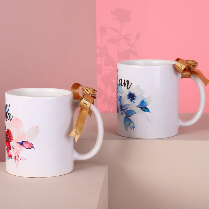 Elegant Personalized Name Couple Mugs - Set of 2 Ceramic Cups