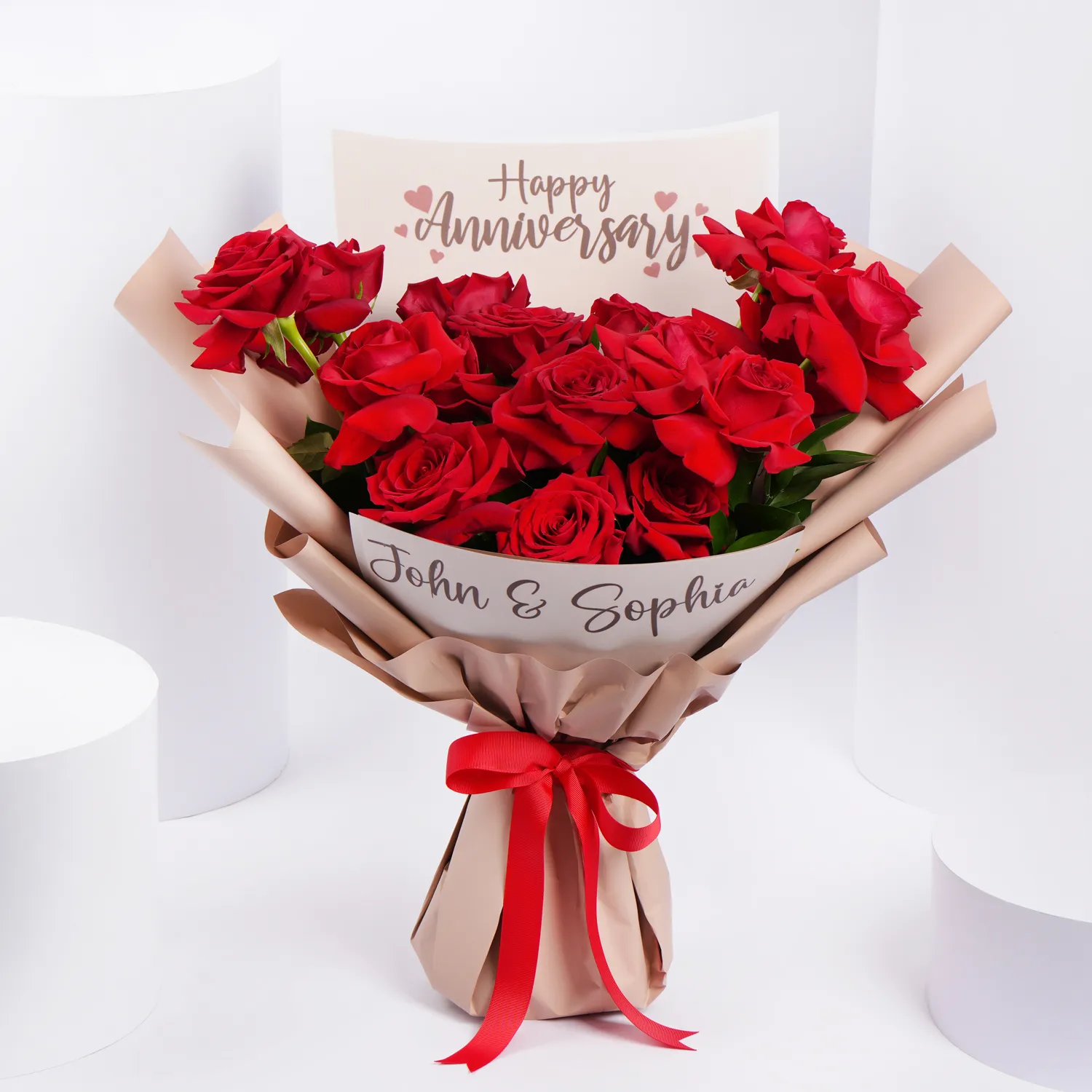 Personalised Anniversary Fresh Roses Bouquet