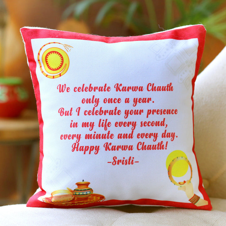 Personalized Karwa Chauth Celebration Cushion Gift