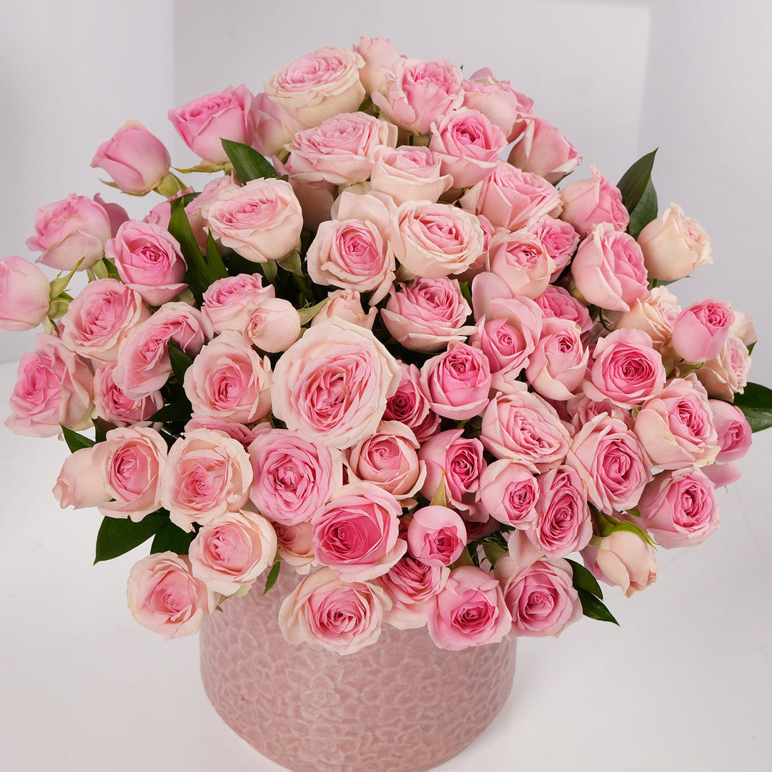 Elegant Pink Blush Floral Arrangement in Ceramic Vase
