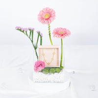 Elegant Pink Floral Gift Box with Silver Bracelet and Cubic Zirconia