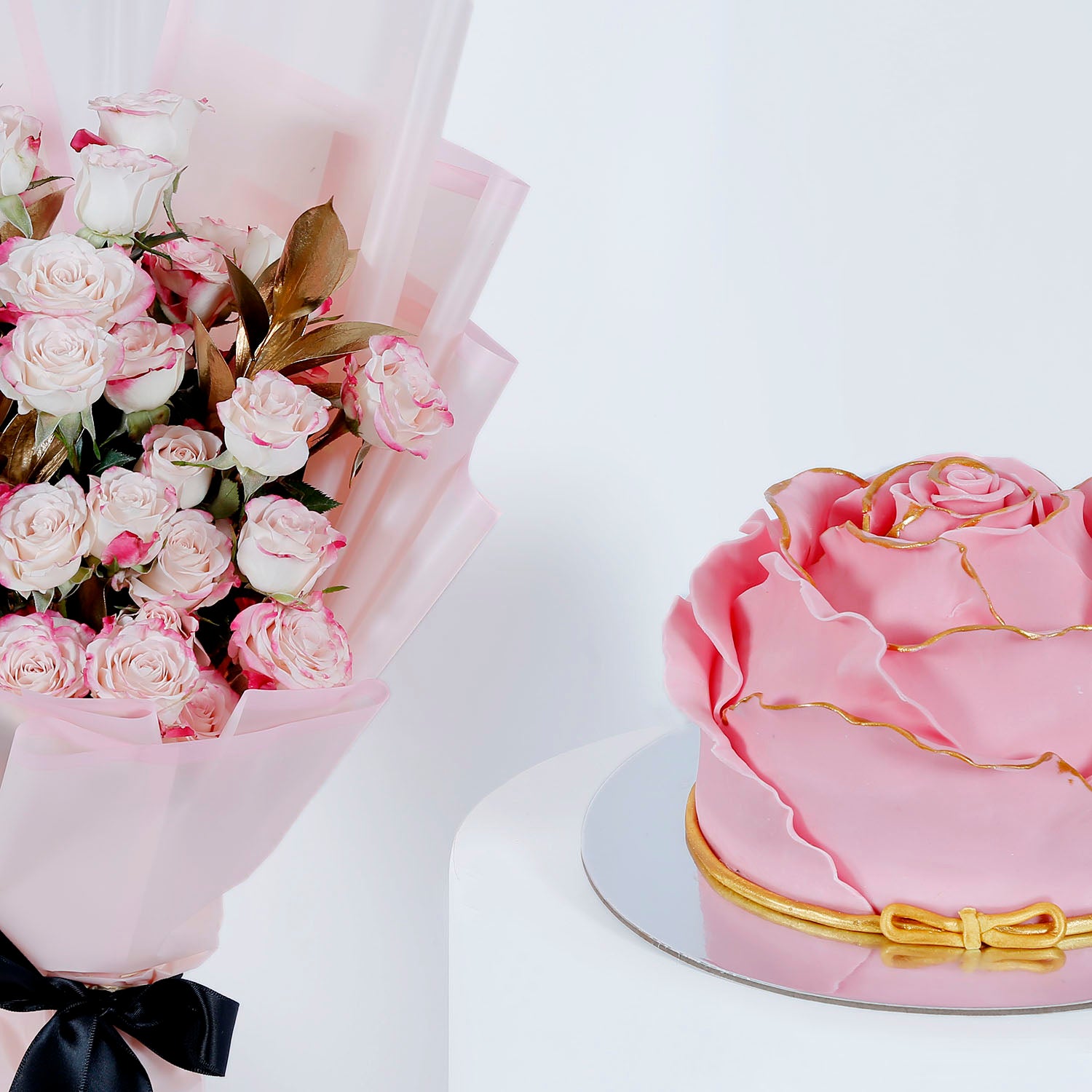 Pink Flower and Cake Combo