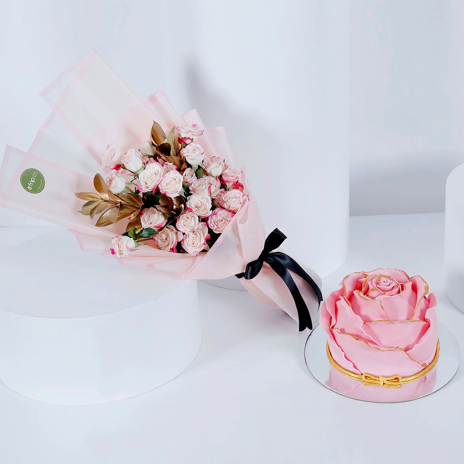 Pink Flower and Cake Combo