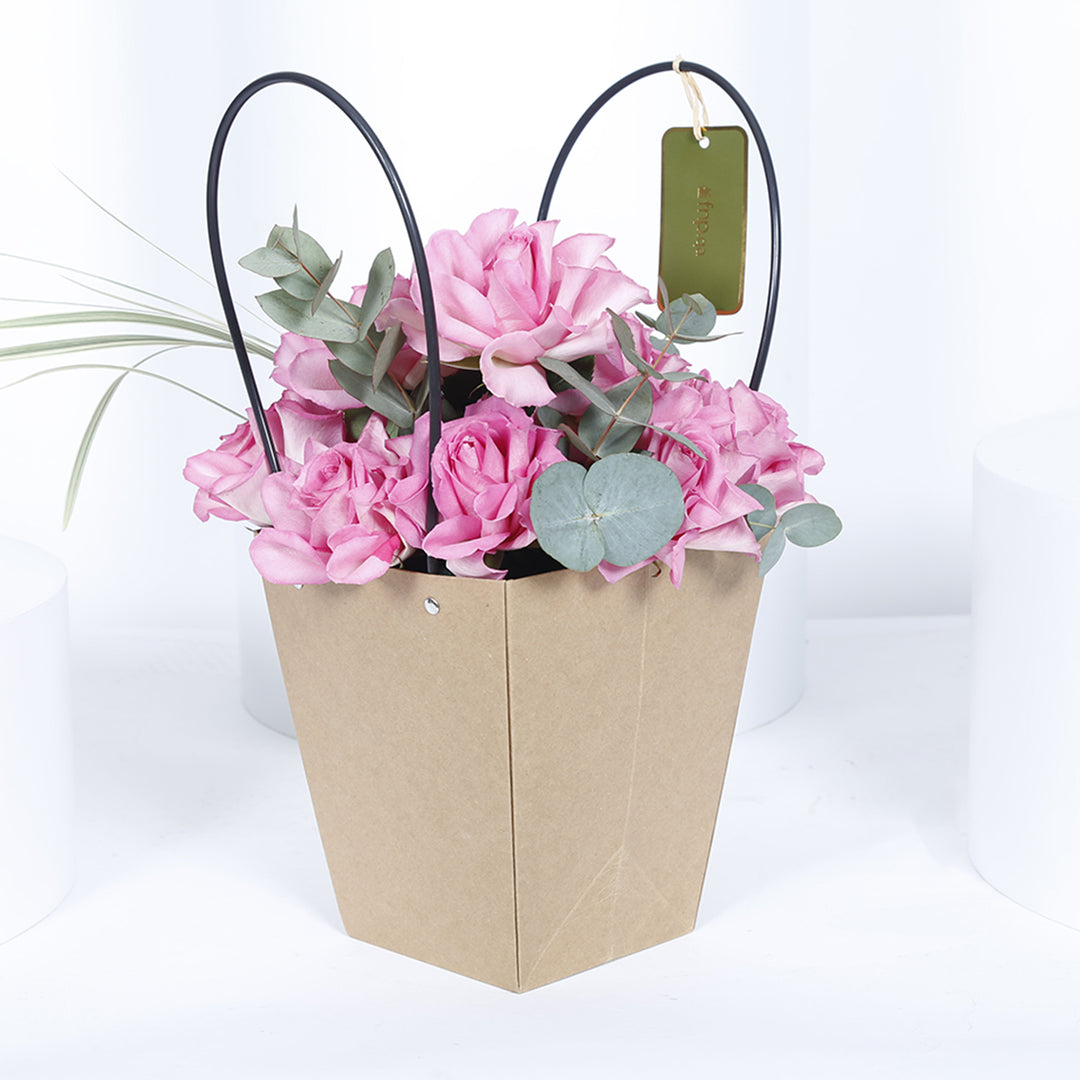 Exquisite Pink Rose Bouquet with Eucalyptus and China Grass