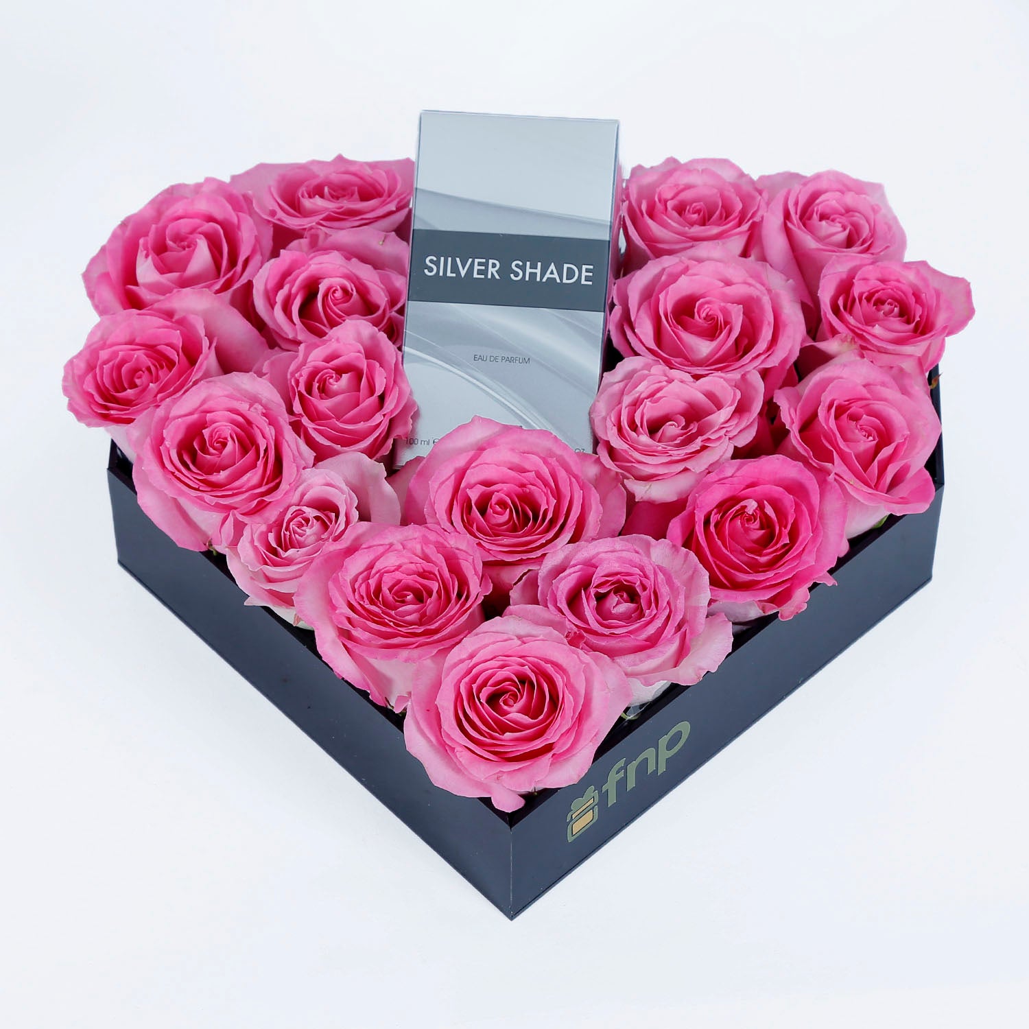 Pink Roses and Perfume Heart Shape Arrangement