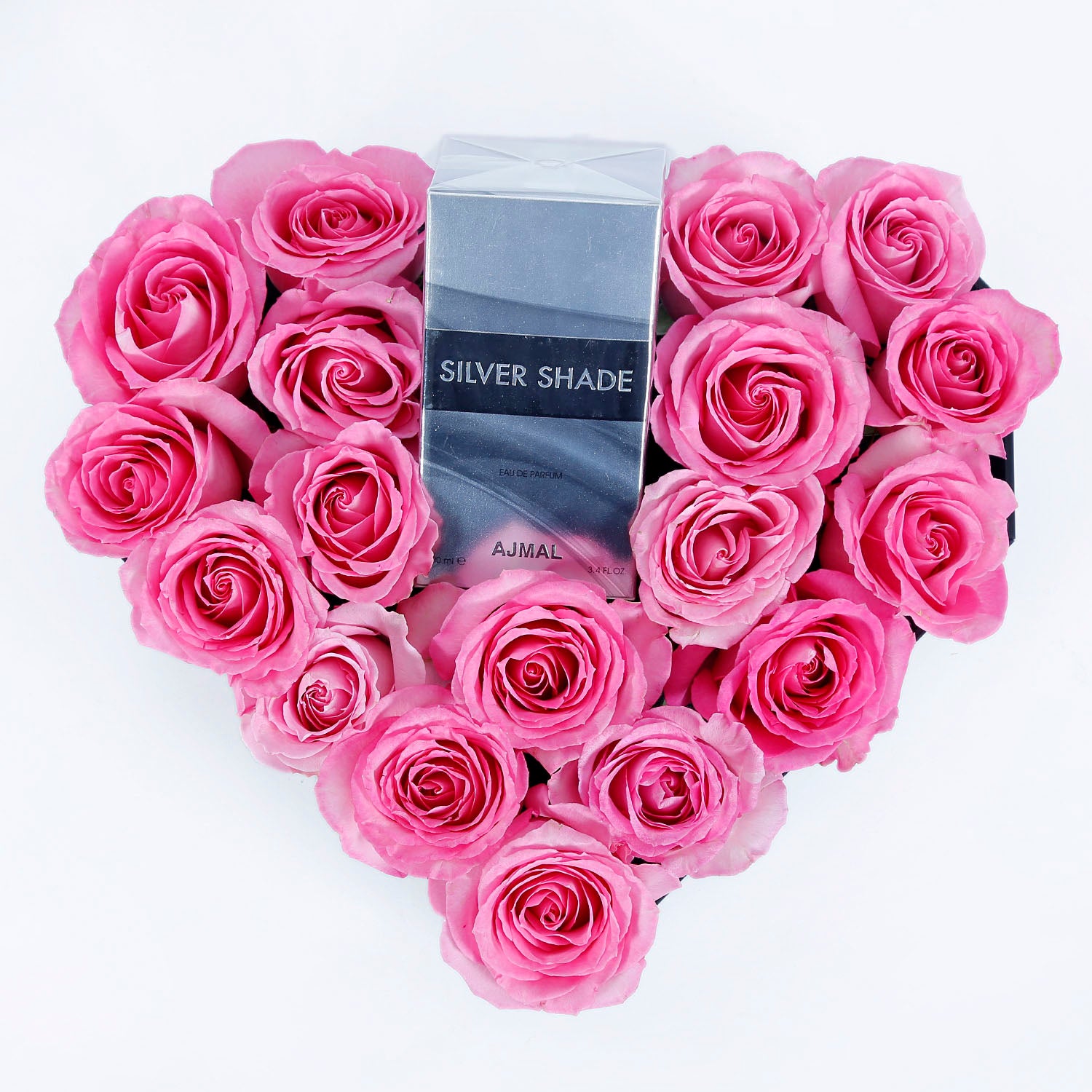 Pink Roses and Perfume Heart Shape Arrangement