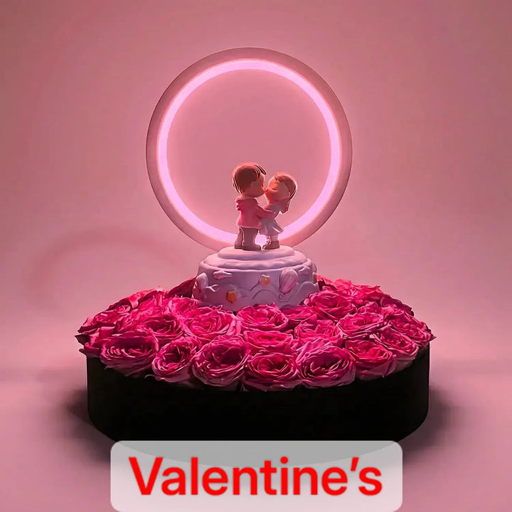 Romantic Pink Roses with LED Couple Lamp Gift Set
