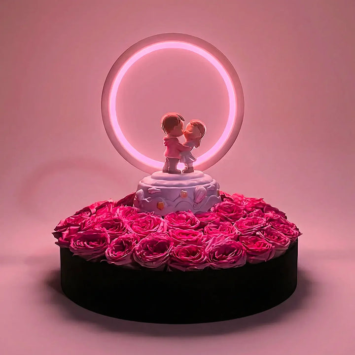 Romantic Pink Roses with LED Couple Lamp Gift Set