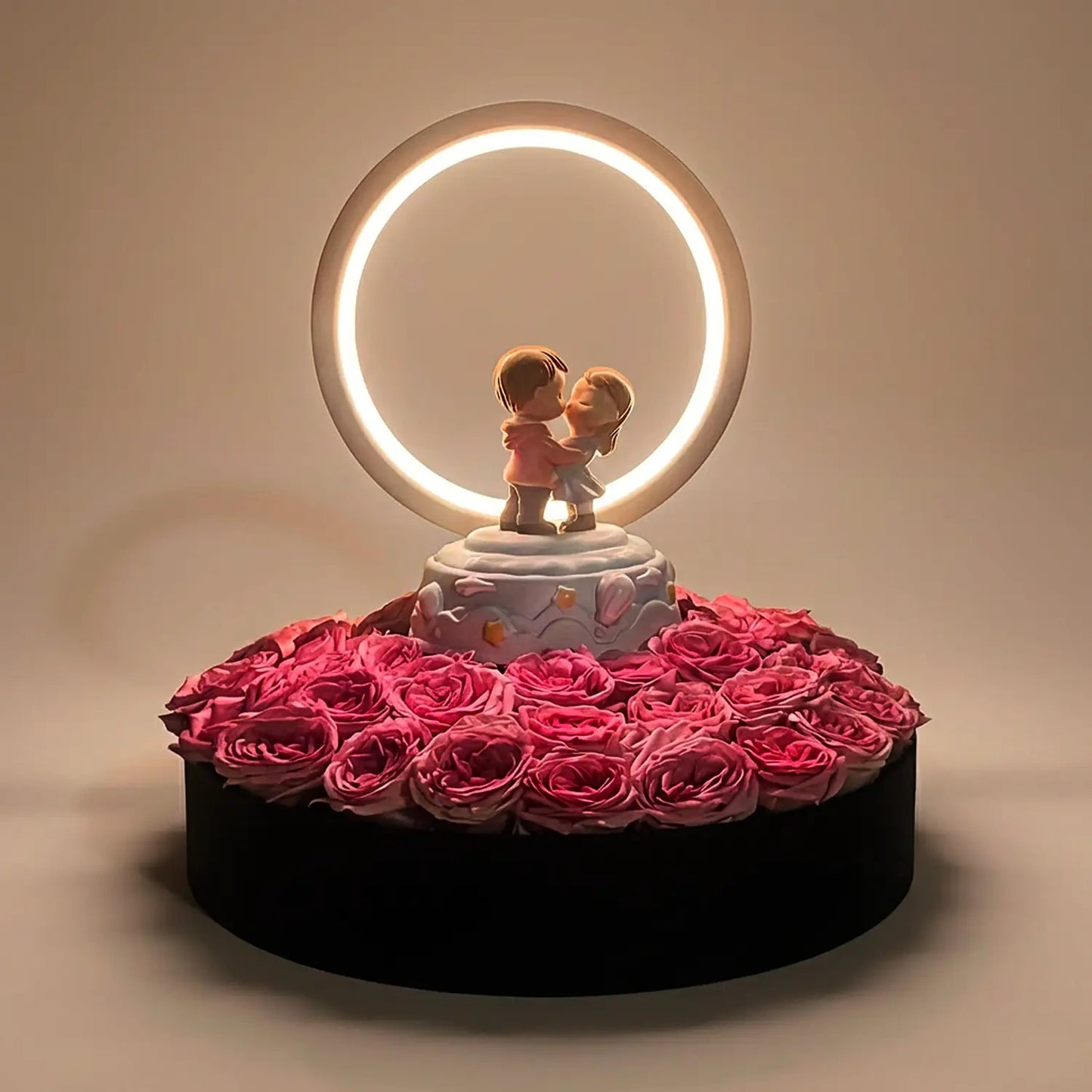 Romantic Pink Roses with LED Couple Lamp Gift Set