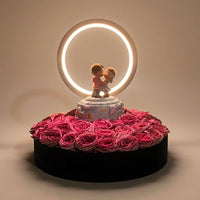 Romantic Pink Roses with LED Couple Lamp Gift Set