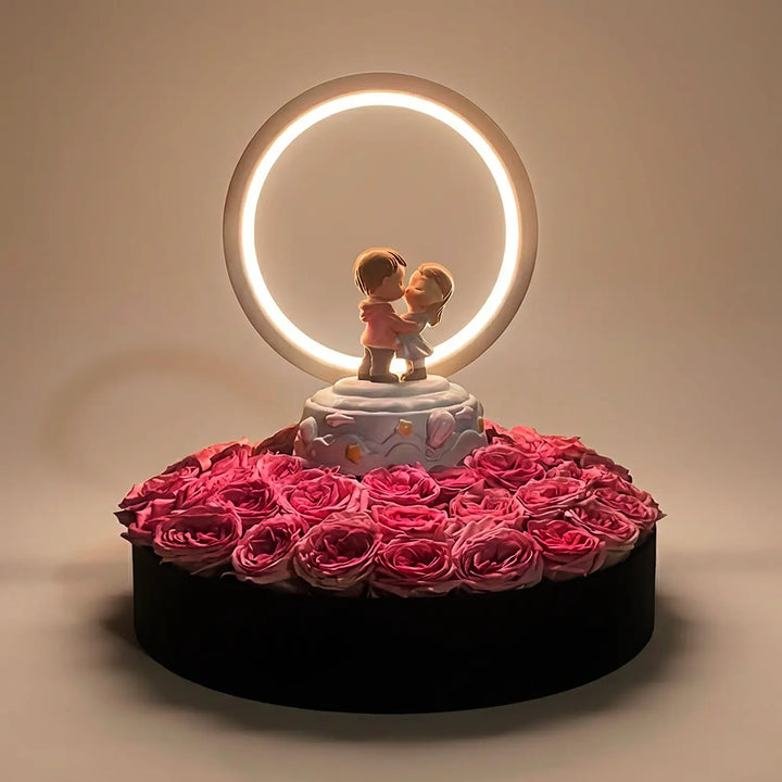 Romantic Pink Roses with LED Couple Lamp Gift Set