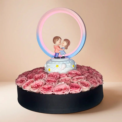 مجموعة هدية ورود وردية رومانسية مع مصباح LED للزوجين