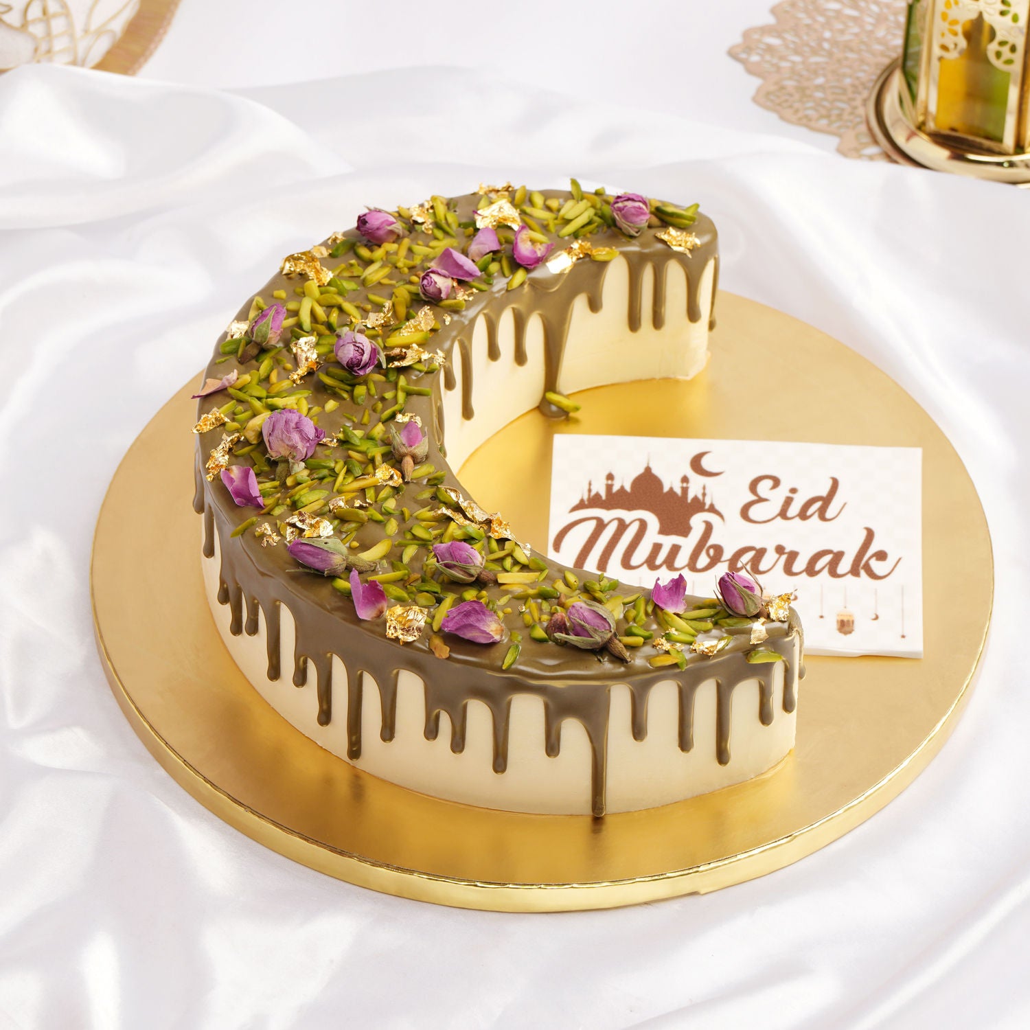 Pistachio Saffron Crescent Moon Cake