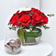 Elegant Poetic Ode to Love: Red Roses and White Orchid Arrangement