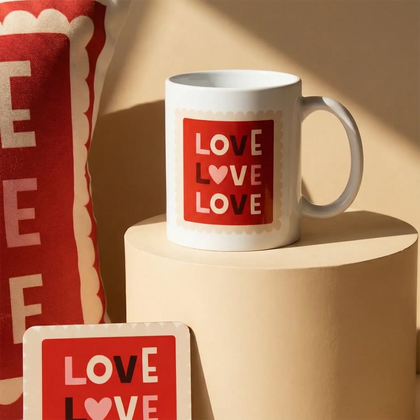 Charming Love Gift Combo: Cushion, Mug & Coaster Set
