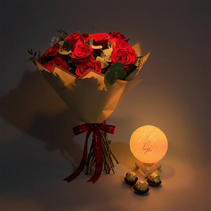 Romantic Red Rose & LED Moon Lamp Gift Set