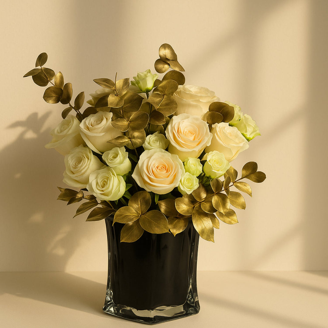 Elegant Pure Grace White Roses Arrangement in Glass Vase