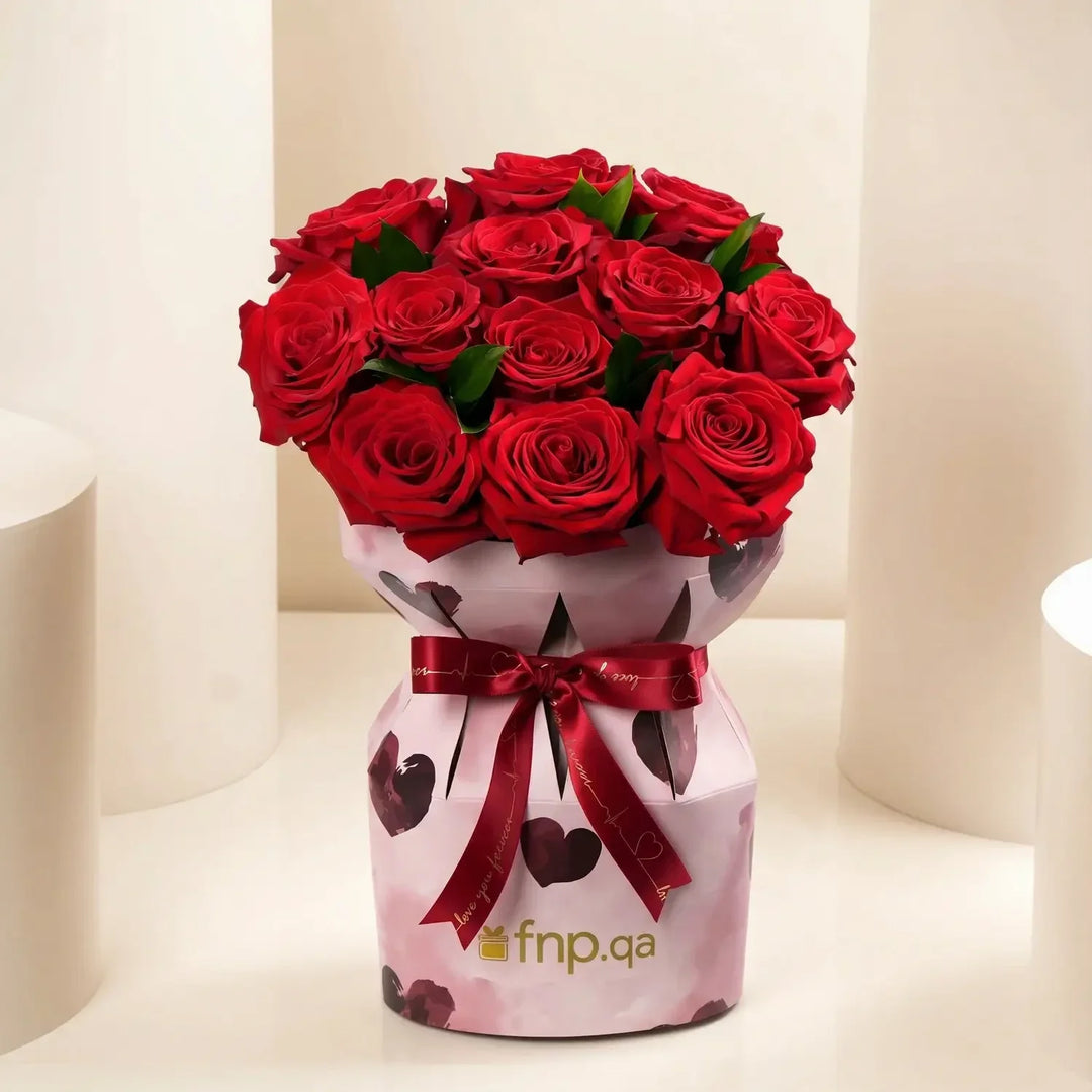 Eternal Romance: Red Rose & Ruscus Bouquet