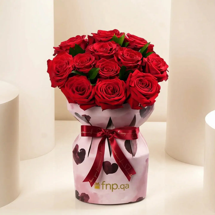 Eternal Romance: Red Rose & Ruscus Bouquet