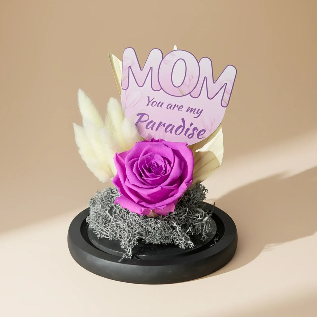 Eternal Purple Rose in Glass Dome with 'Mom' Topper - Perfect Gift for Mother's Day