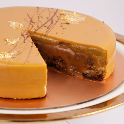 Luxurious Qatari Royal Caramel Cake with Golden Touch