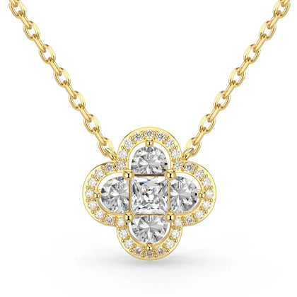 Elegant Radiant Floral Pendant Necklace in 925 Sterling Silver with Gold Plating